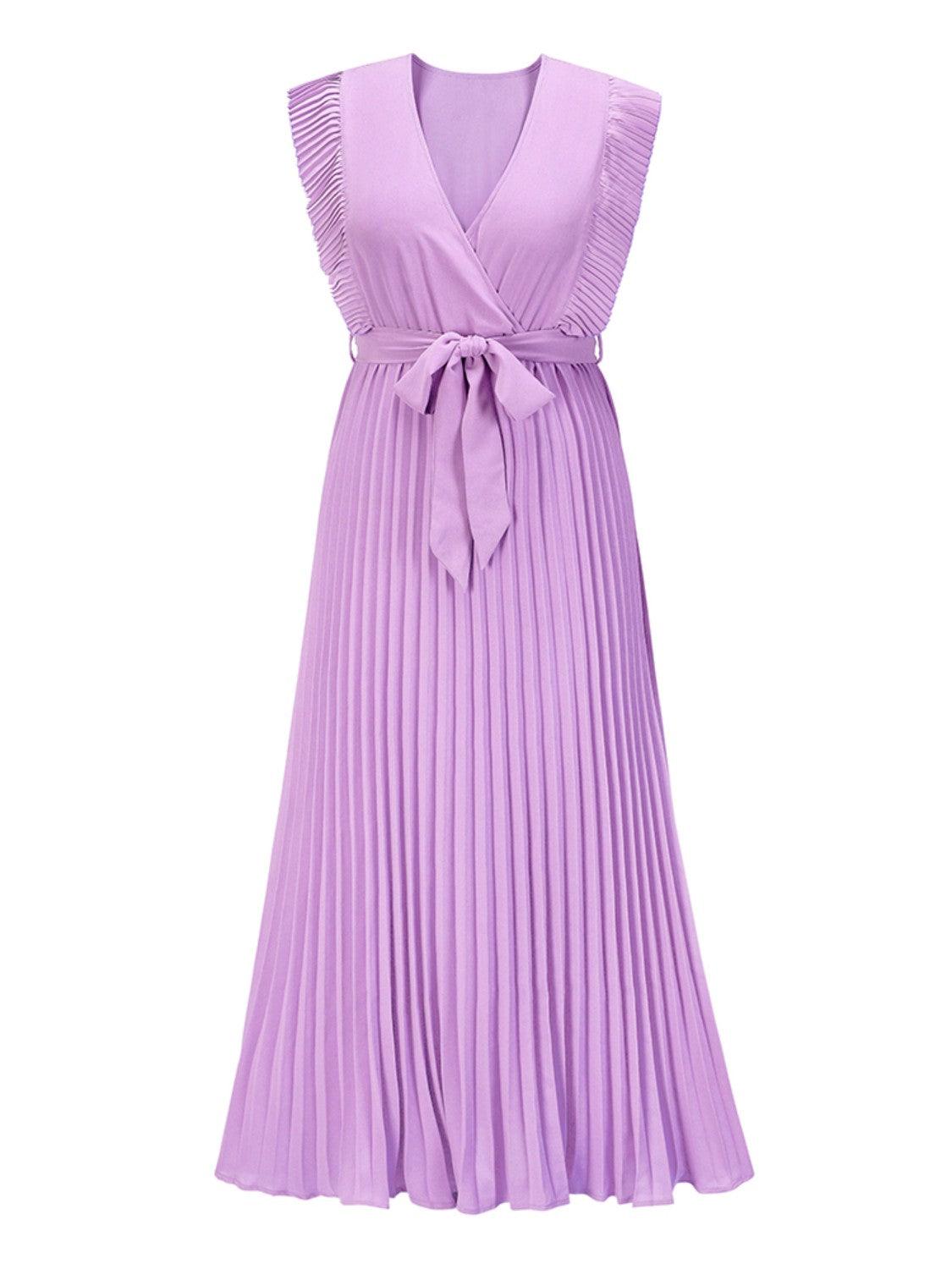 Tied Surplice Cap Sleeve Pleated Dress Carauana Store