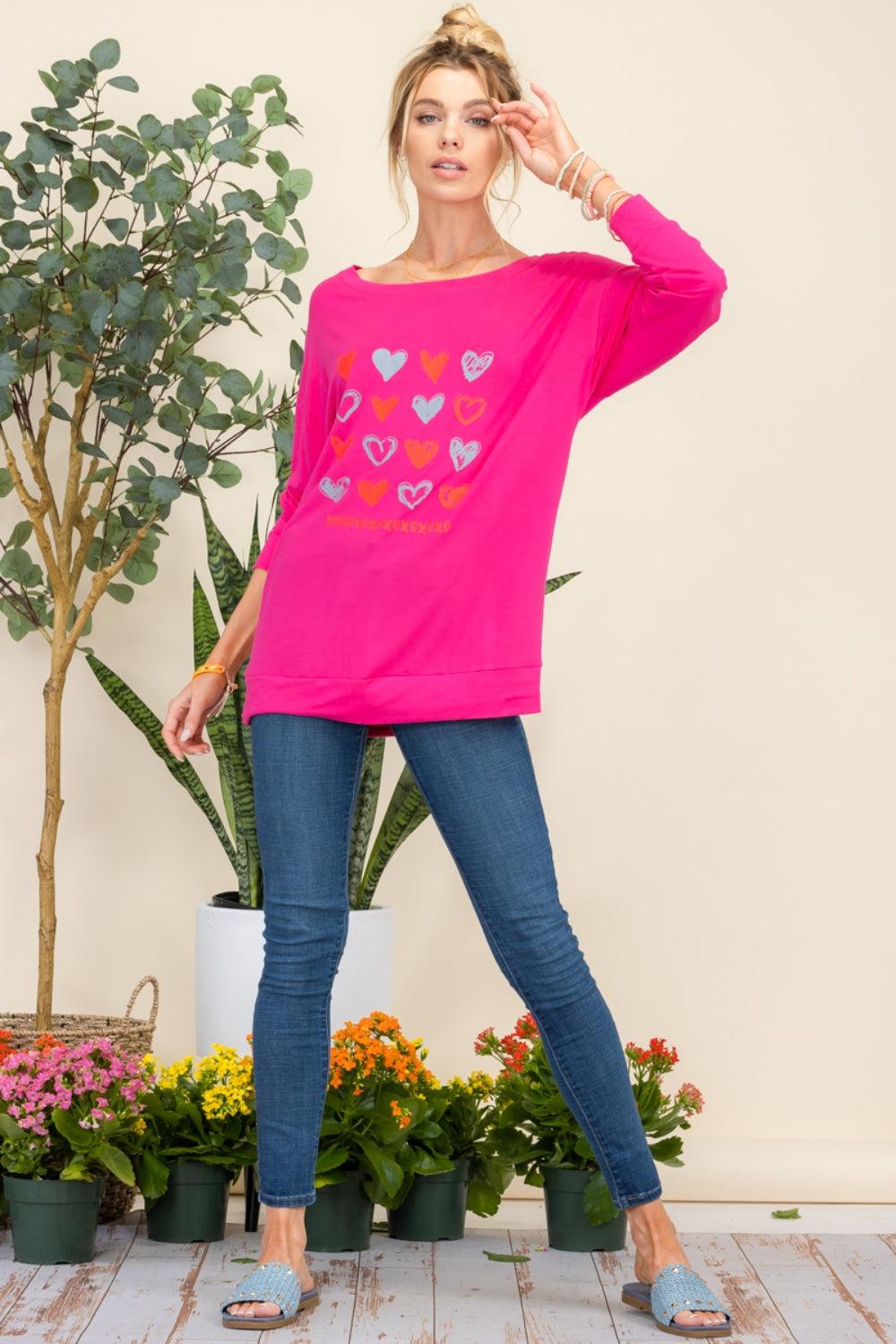 Celeste Full Size Heart Graphic Long Sleeve T-Shirt Carauana Store