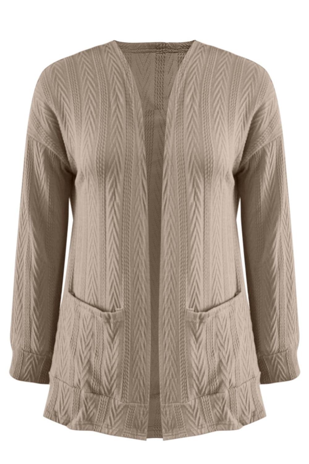 Full Size Textured Open Front Long Sleeve Cardigan Carauana Store