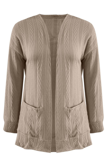 Full Size Textured Open Front Long Sleeve Cardigan Carauana Store