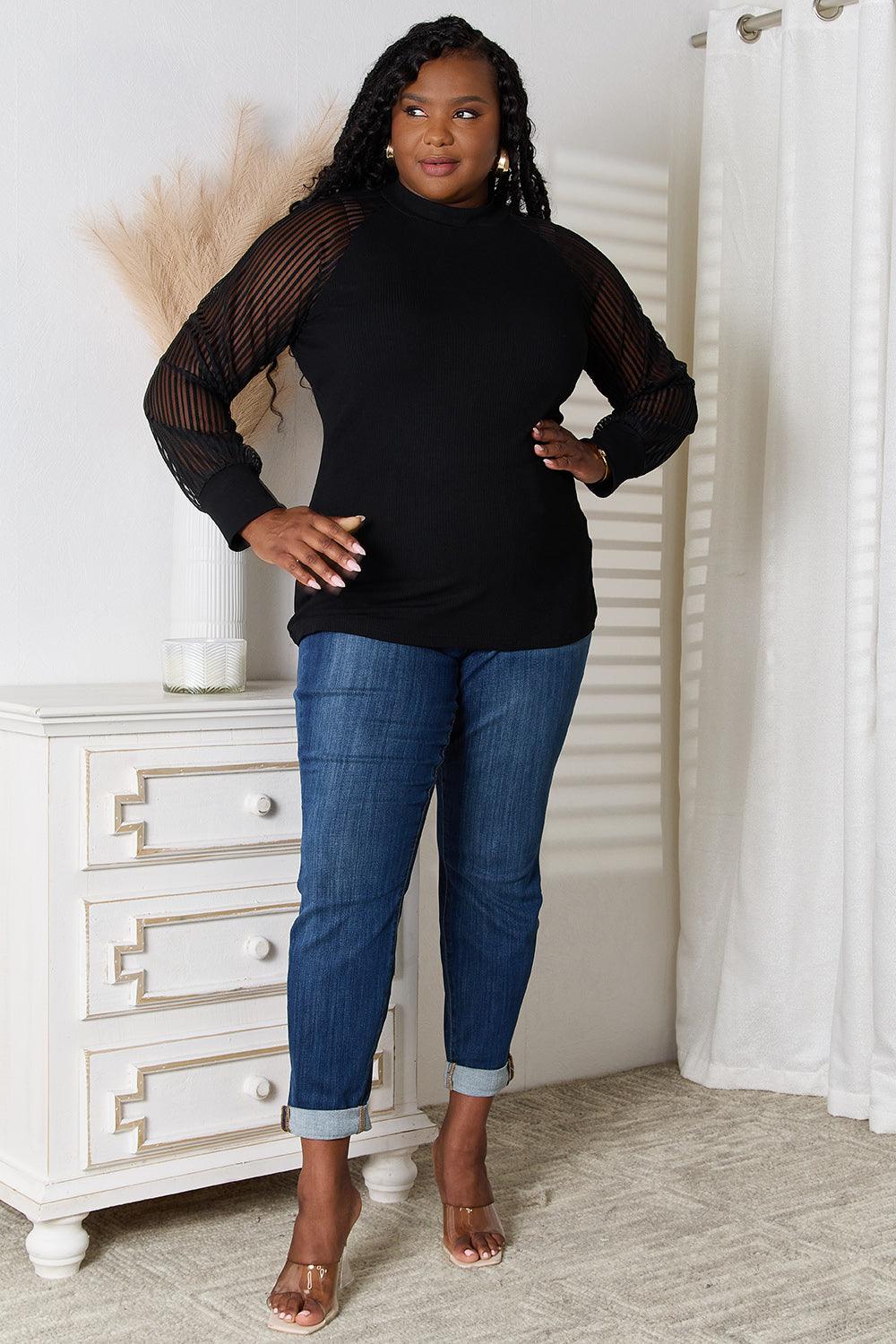 Double Take Round Neck Raglan Sleeve Blouse Carauana Store