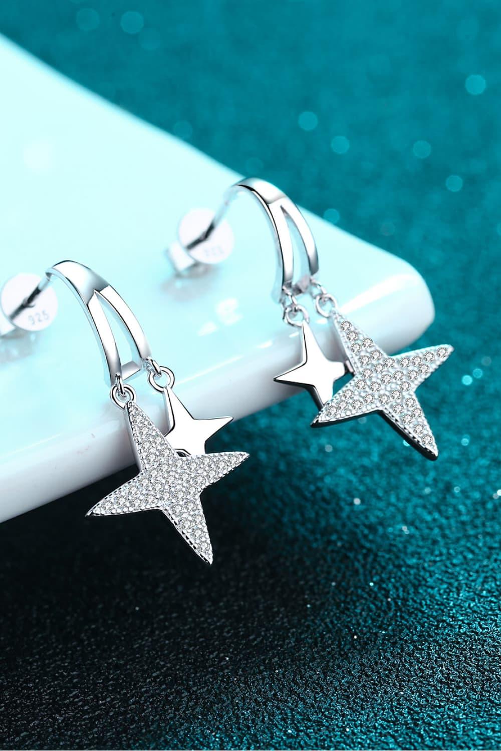 Moissanite Star Rhodium-Plated Drop Earrings CaRaUaNa Fashion