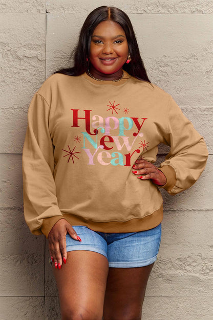 Simply Love Full Size HAPPY NEW YEAR Round Neck Sweatshirt Carauana Store