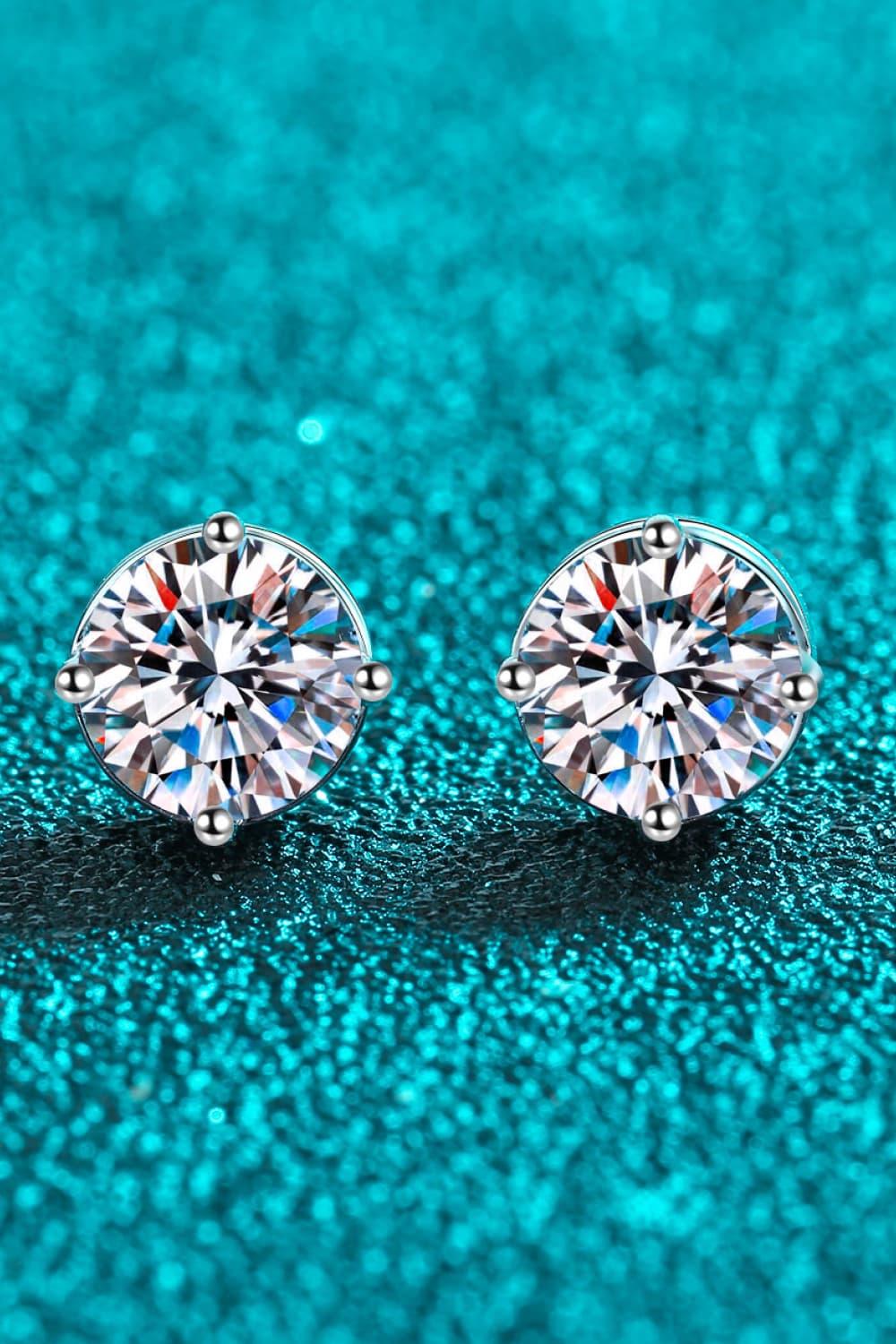 2 Carat Moissanite Rhodium-Plated Stud Earrings CaRaUaNa Fashion
