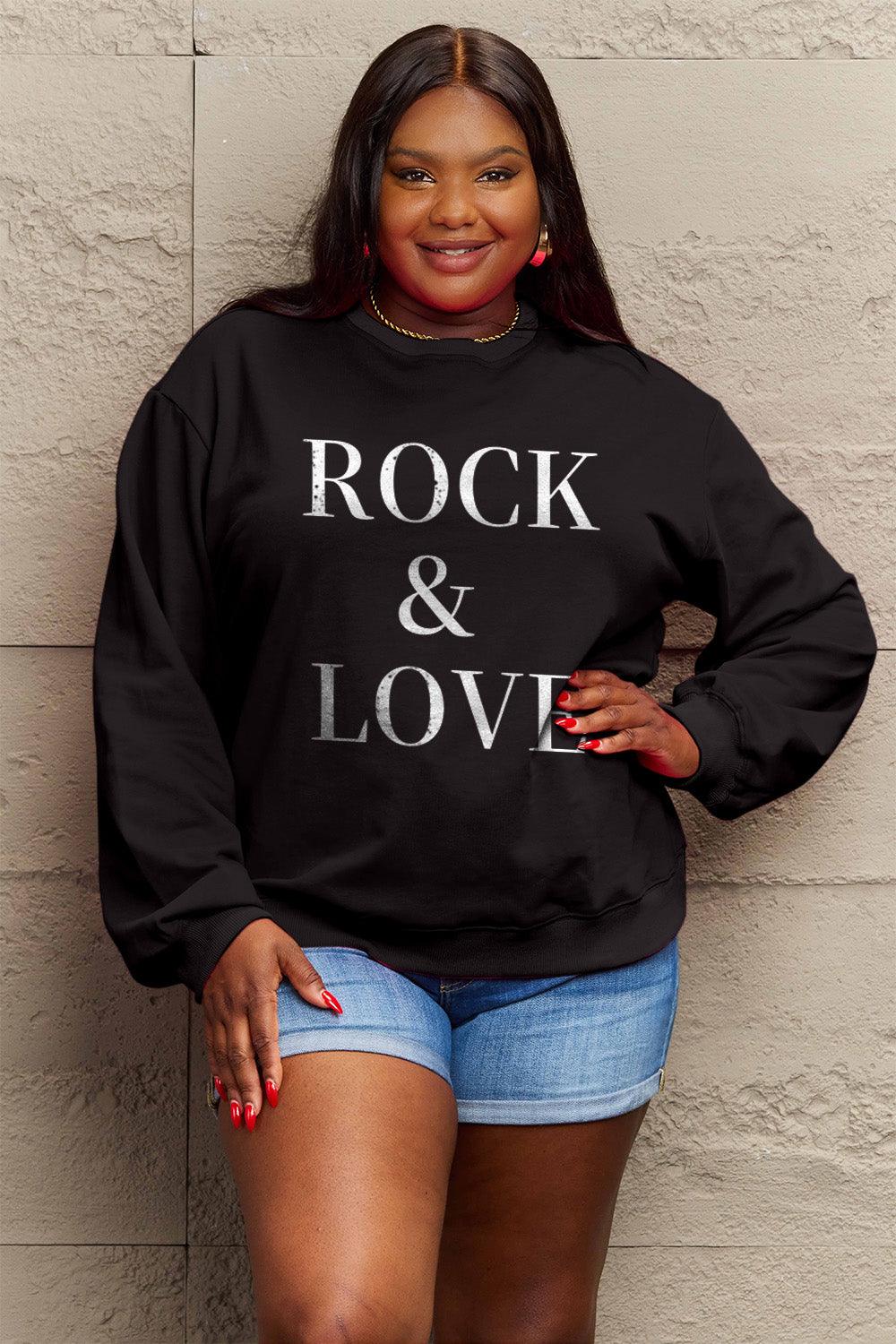 Simply Love Full Size ROCK ＆ LOVE Round Neck Sweatshirt Carauana Store