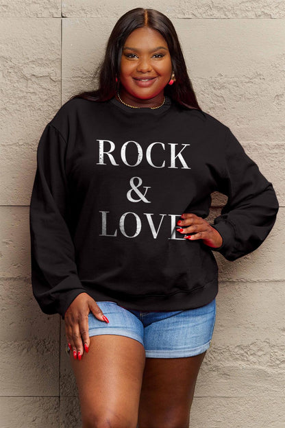 Simply Love Full Size ROCK ＆ LOVE Round Neck Sweatshirt Carauana Store