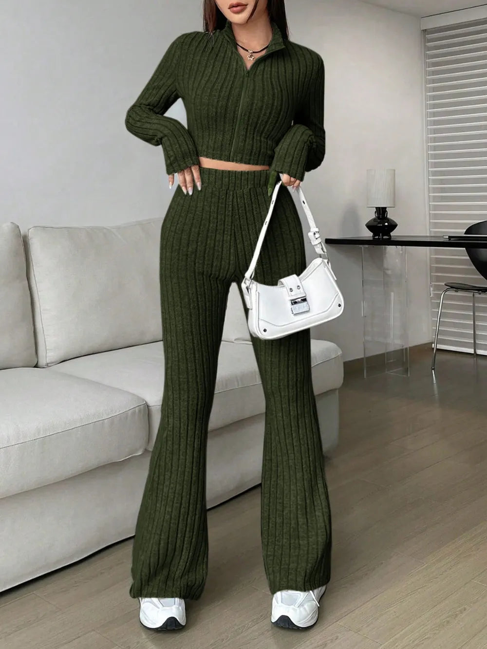 Honey Zip Up Long Sleeve Top and Pants Set Carauana Store