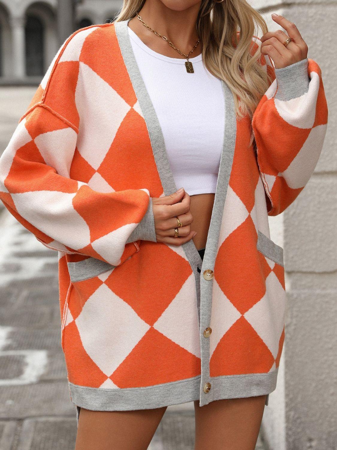 Checkered Dropped Shoulder Long Sleeve Cardigan CaRaUaNa Fashion