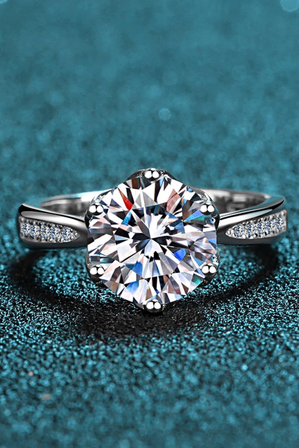 3 Carat Moissanite Rhodium-Plated Side Stone Ring Carauana Store