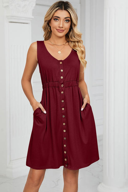 Buttoned Wide Strap Mini Dress Carauana Store