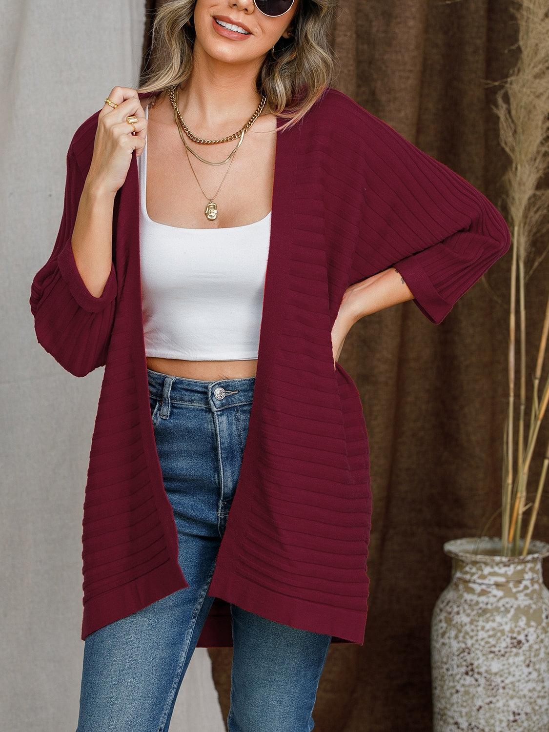 Striped Open Front Knit Cardigan Carauana Store