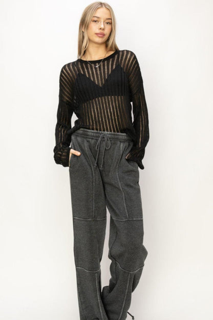 HYFVE Openwork Ribbed Long Sleeve Knit Top Carauana Store