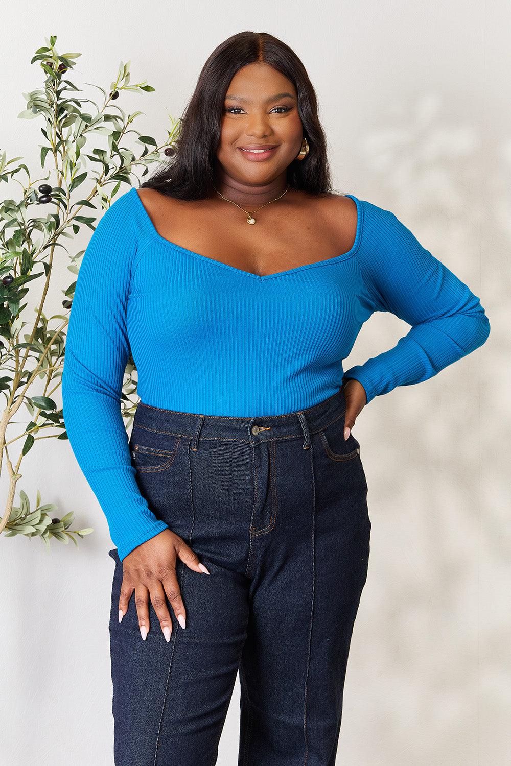 Culture Code Full Size Ribbed Sweetheart Neck Knit Top Carauana Store