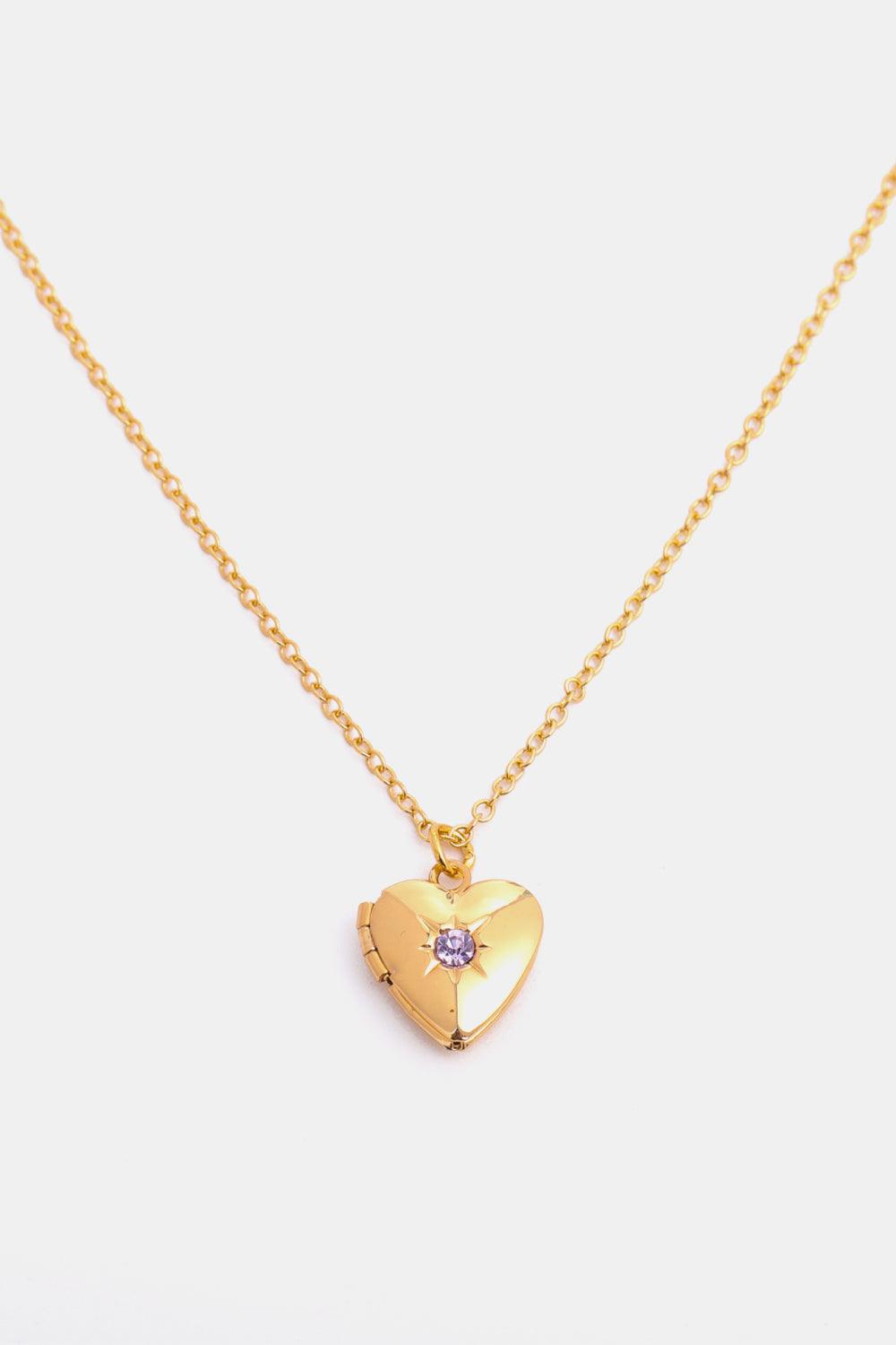 Zircon Heart Shape 14K Gold-Plated Pendant Necklace CaRaUaNa Fashion
