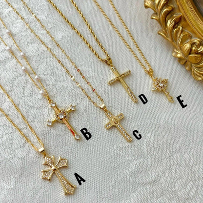 Stainless Steel Inlaid Zircon Cross Necklace Carauana Store