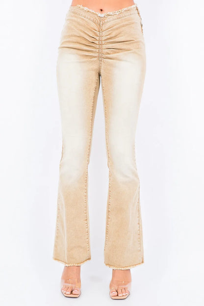American Bazi V-Cut Ruched Flare Pants Carauana Store