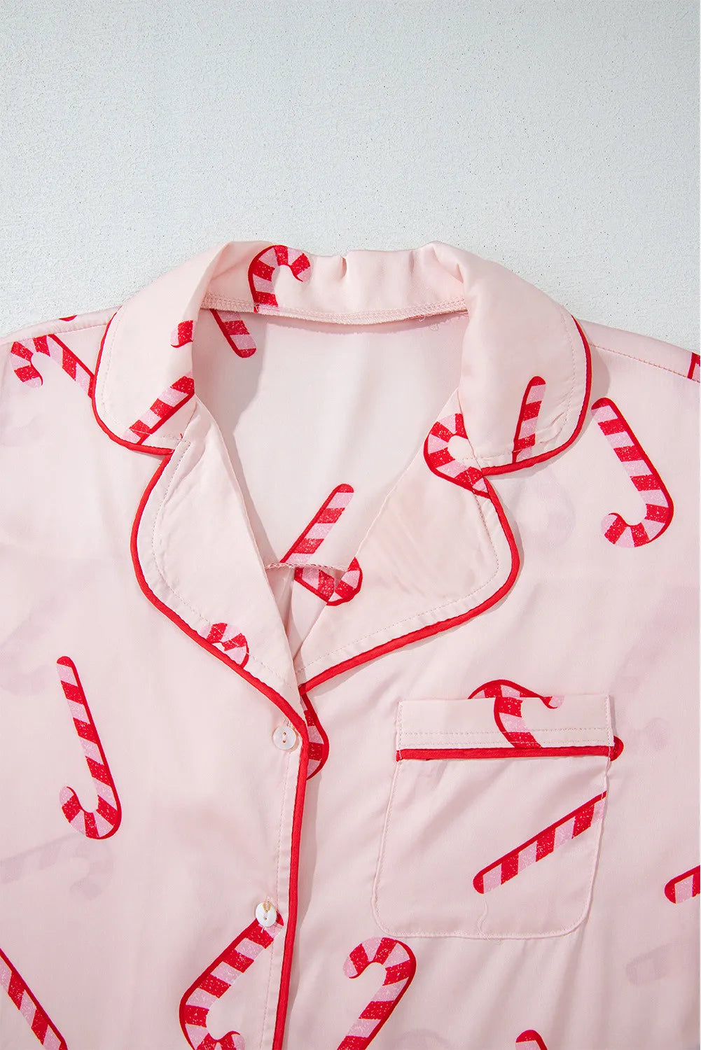 Candy Cane Collared Neck Long Sleeve Top and Shorts Lounge Set Carauana Store