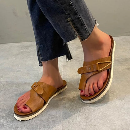 Toe Loop PU Leather Flat Sandals Carauana Store