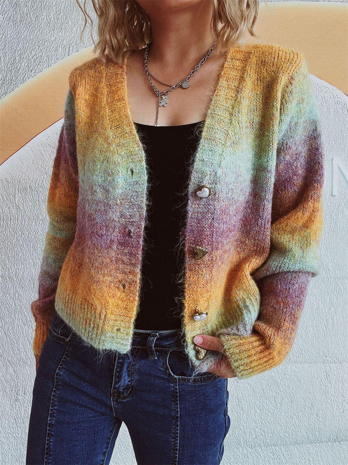 Gradient Heart Shape Button V-Neck Cardigan Carauana Store
