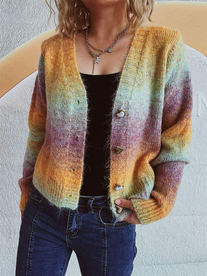 Gradient Heart Shape Button V-Neck Cardigan Carauana Store