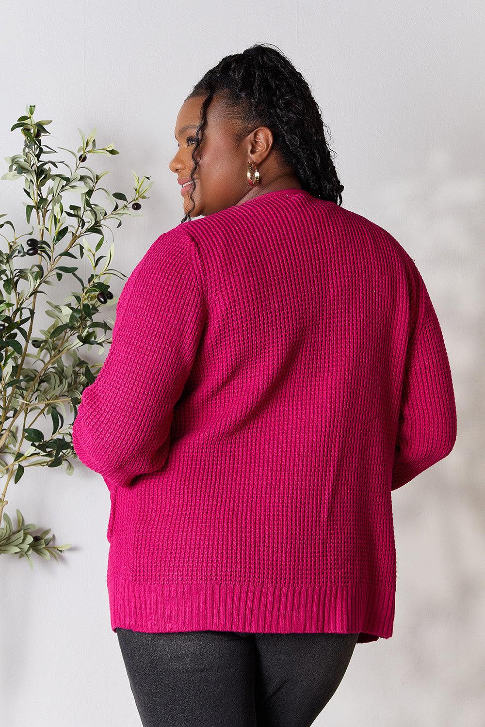 Zenana Full Size Waffle-Knit Open Front Cardigan Carauana Store