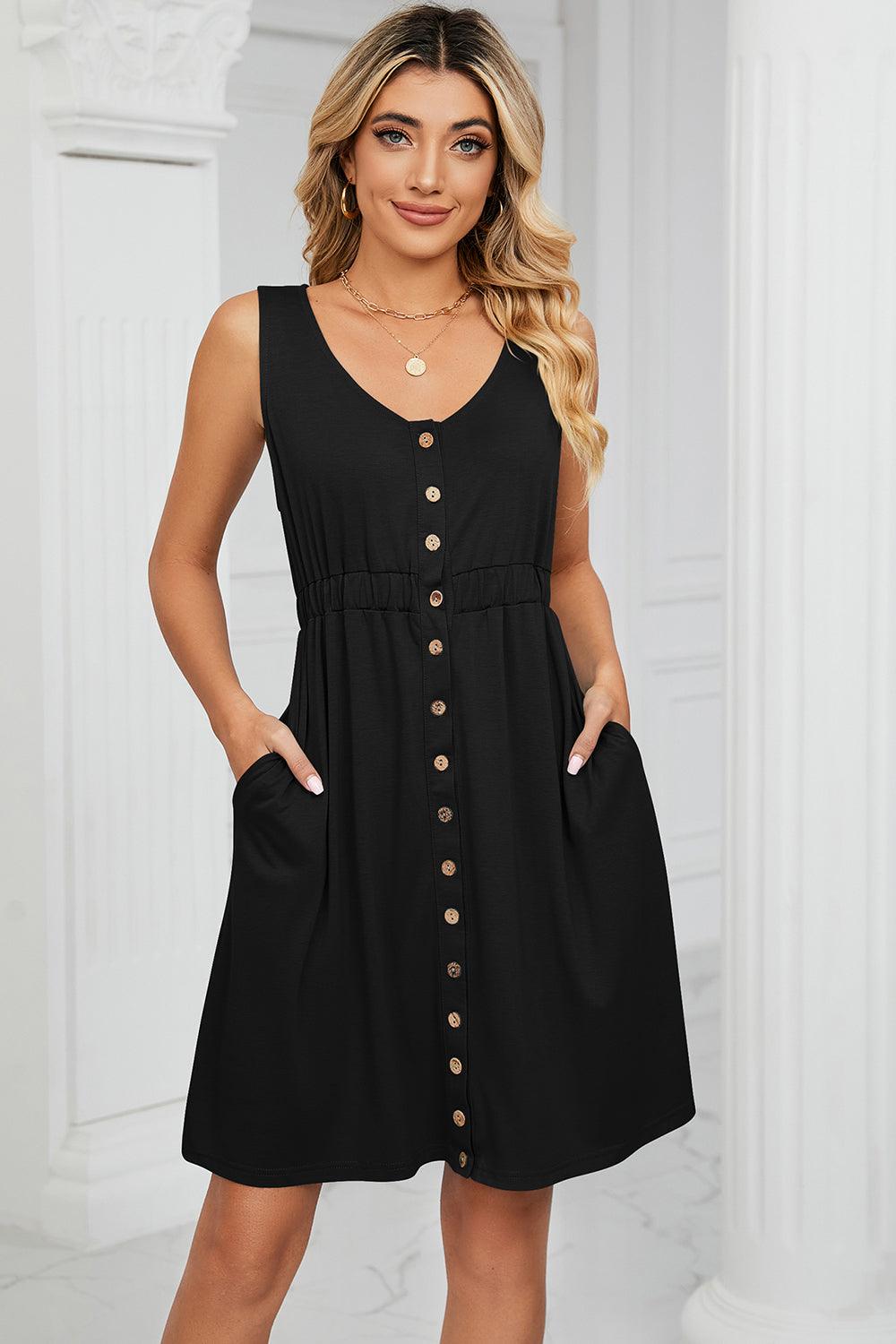 Buttoned Wide Strap Mini Dress Carauana Store