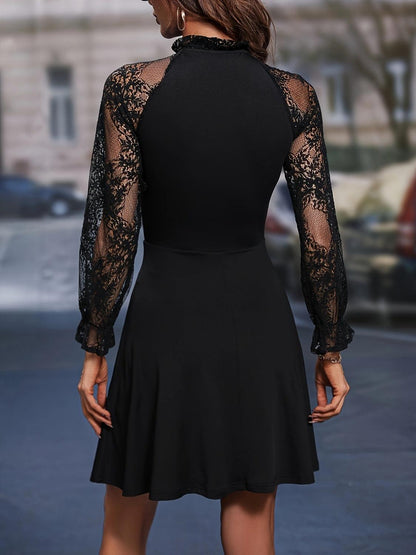 Lace Tie Neck Flounce Sleeve Dress Carauana Store