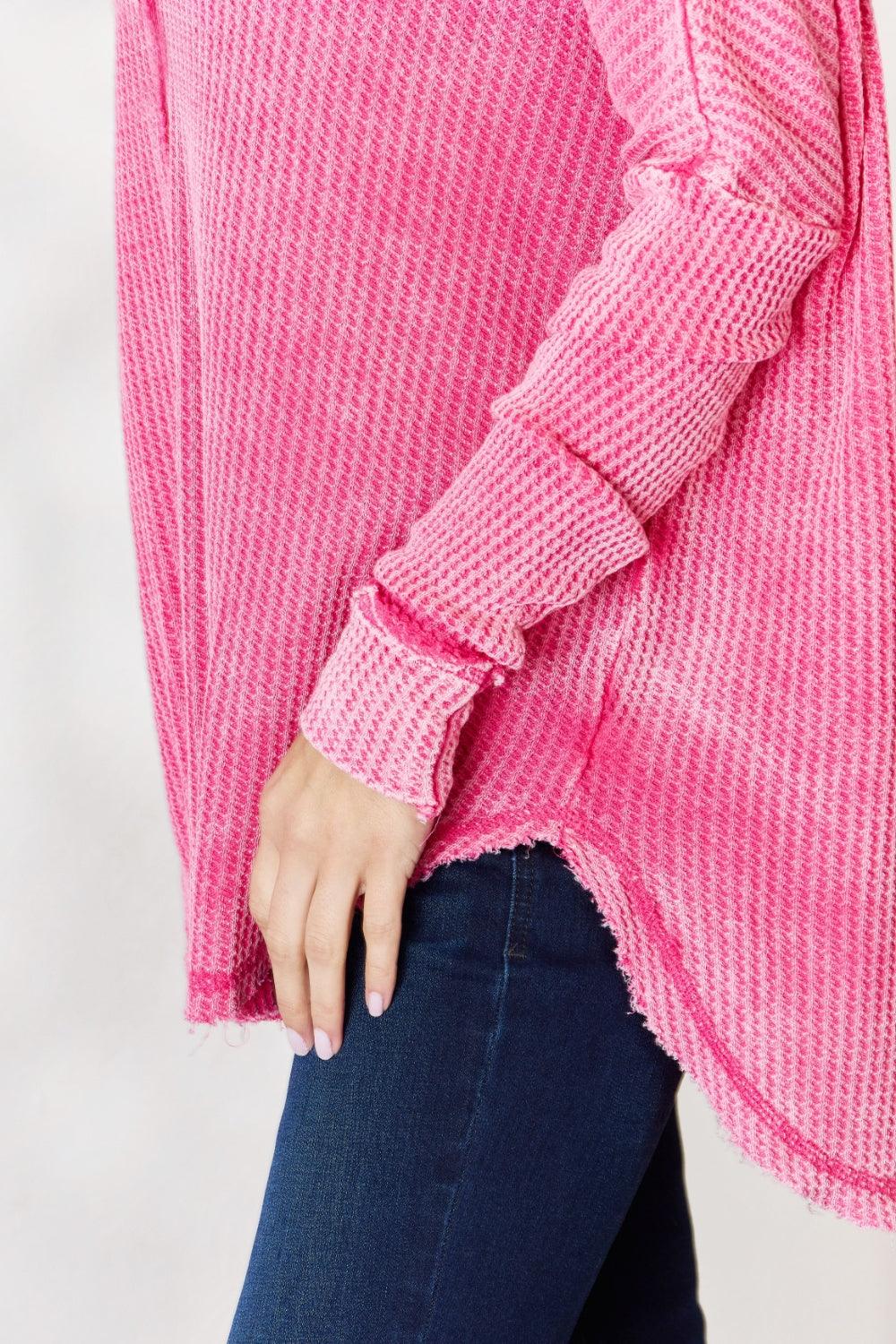 Zenana Oversized Washed Waffle Long Sleeve Top Carauana Store