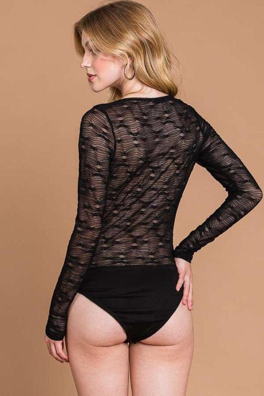 Culture Code Round Neck Mesh Perspective Bodysuit Carauana Store