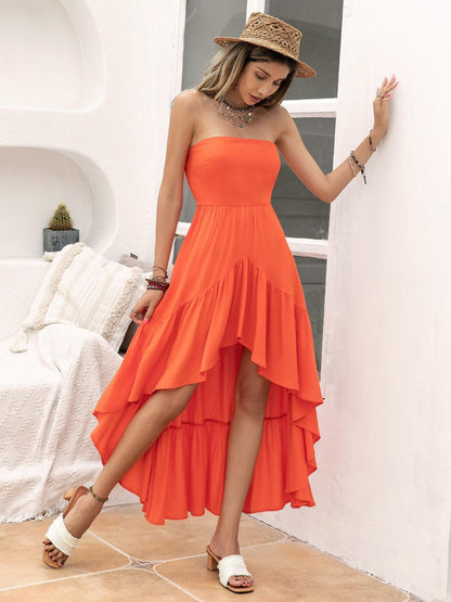 High-Low Ruched Tube Dress Carauana Store