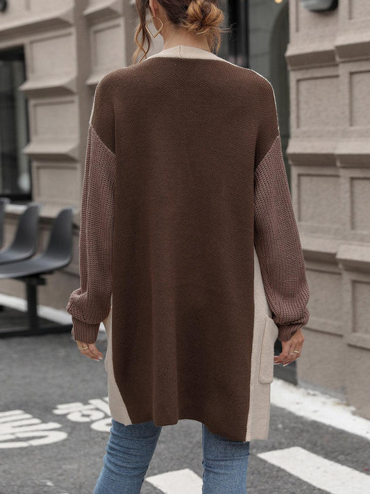 Perfee Contrast Open Front Long Sleeve Cardigan Carauana Store