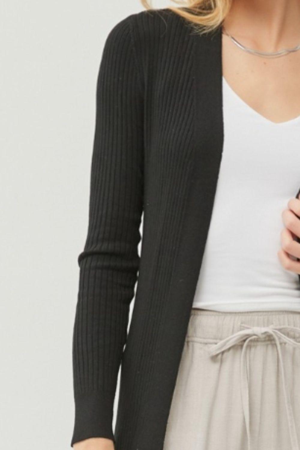 Be Cool Ribbed Open Front Long Sleeve Cardigan Carauana Store