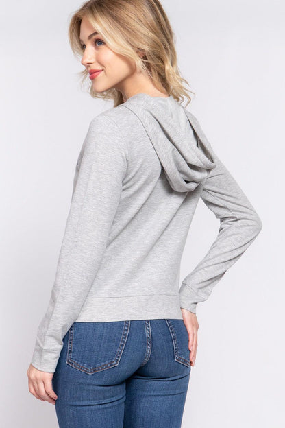 ACTIVE BASIC CALIFORNIA Zip Up Drawstring Long Sleeve Hoodie Carauana Store