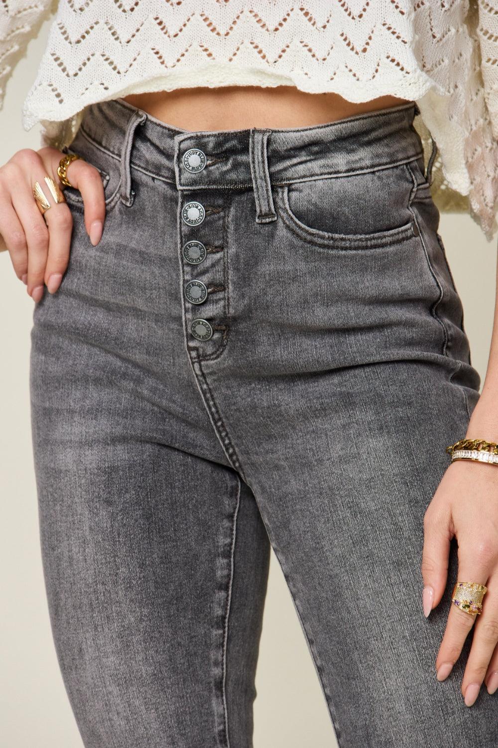 Judy Blue Full Size Button Fly High Waist Cuffed Capris Carauana Store