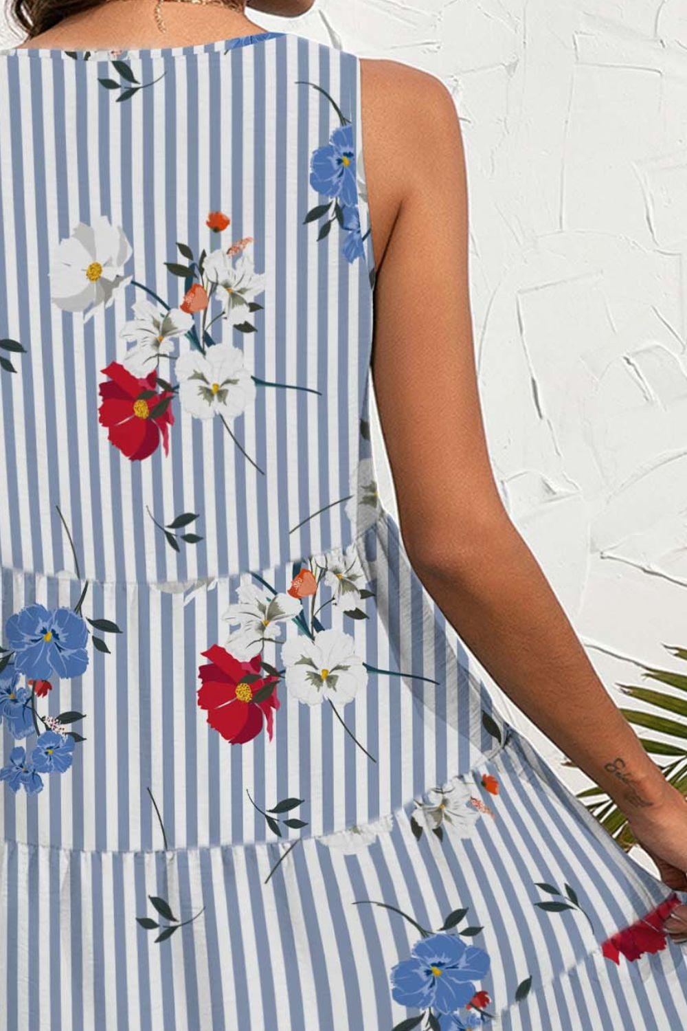 Printed V-Neck Sleeveless Mini Dress Carauana Store