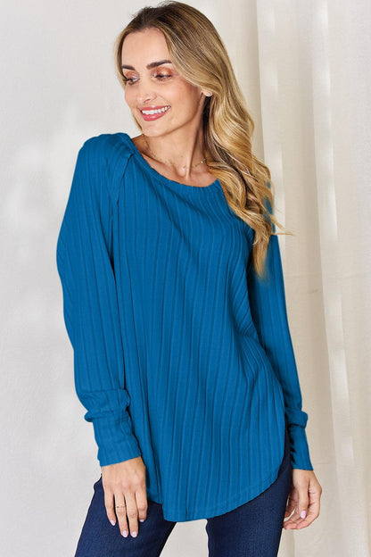 Basic Bae Full Size Ribbed Round Neck Slit T-Shirt Carauana Store