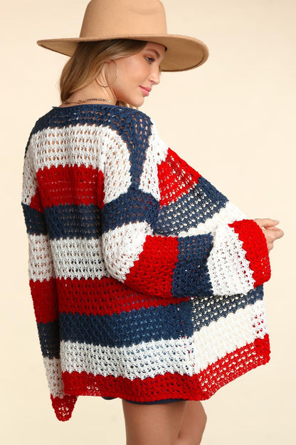 Haptics Full Size Open Front Long Sleeve Stripe Cardigan Carauana Store