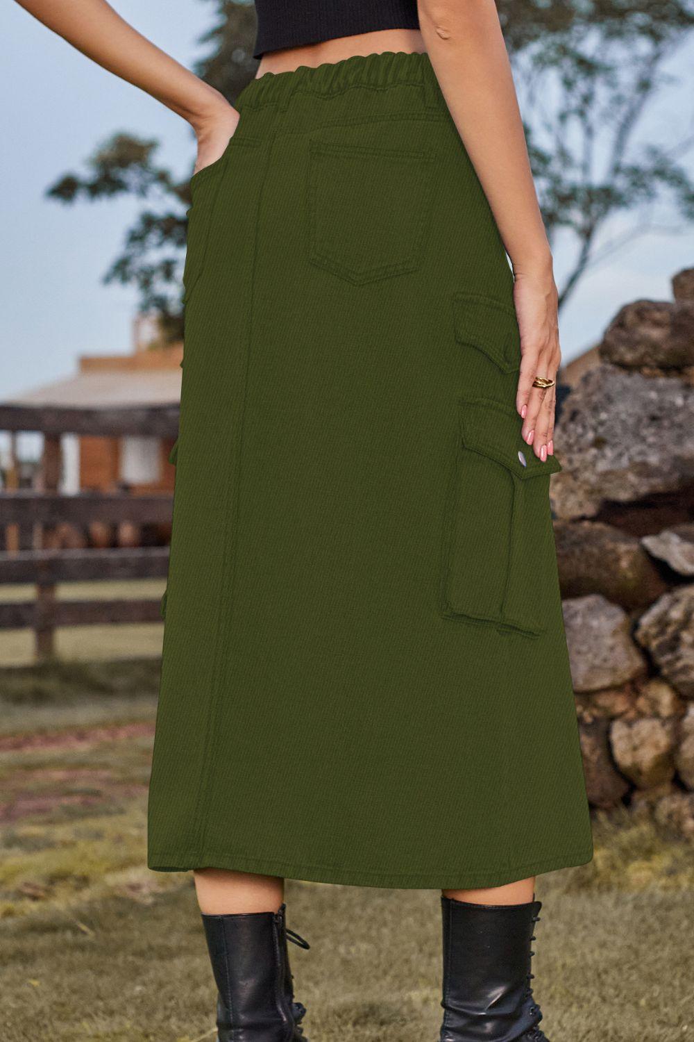 Slit Front Midi Denim Skirt with Pockets Carauana Store