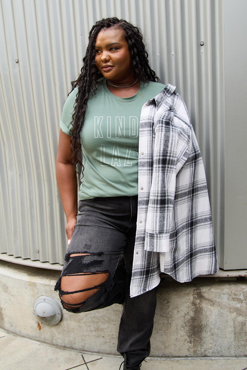 Simply Love Full Size KINDA LAZY Round Neck T-Shirt Carauana Store