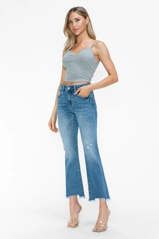 bytos Raw Hem Distressed Mid Rise Crop Jeans CaRaUaNa Fashion