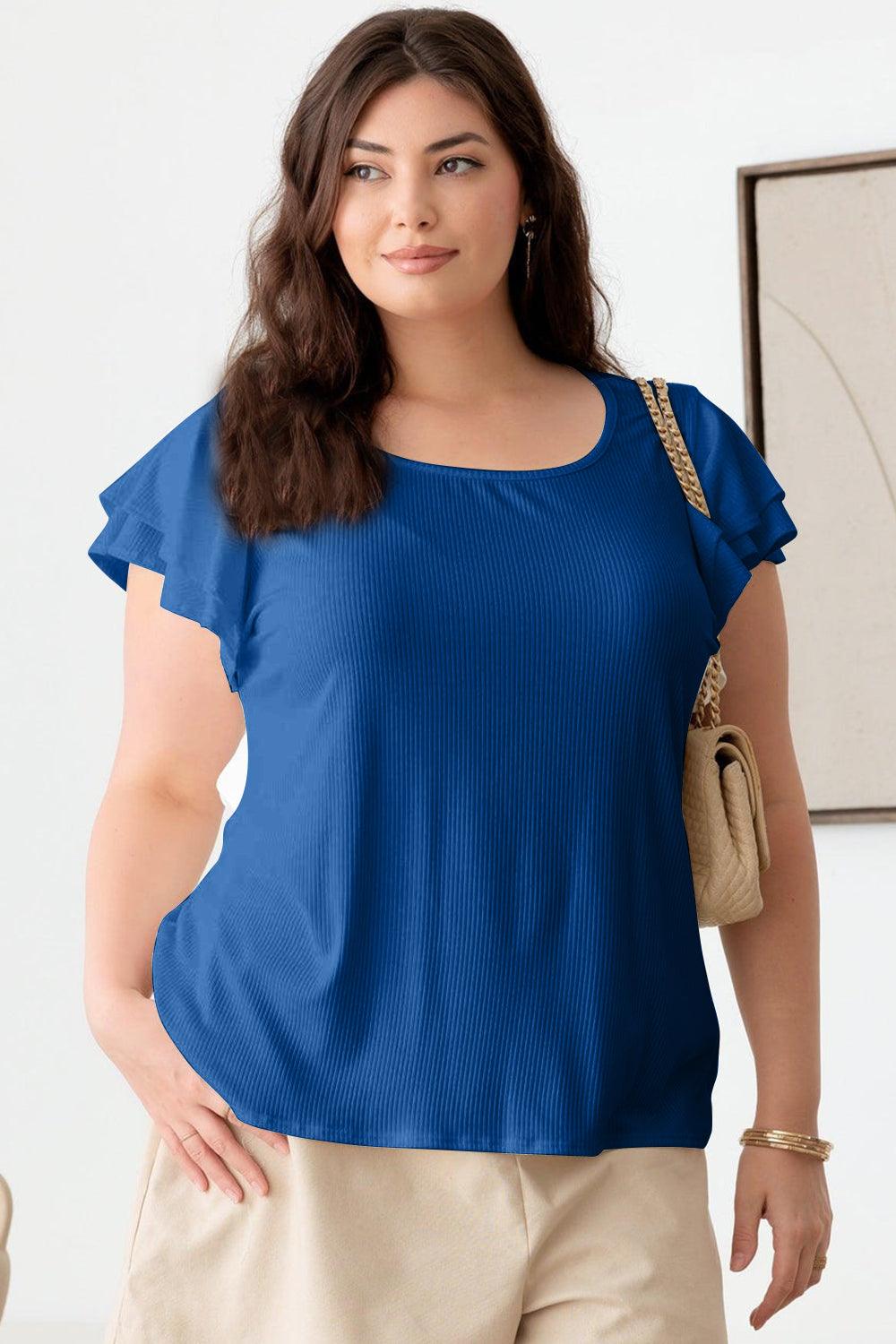 Gilli Plus Size Short Fluttery Sleeve Round Neck Top Carauana Store