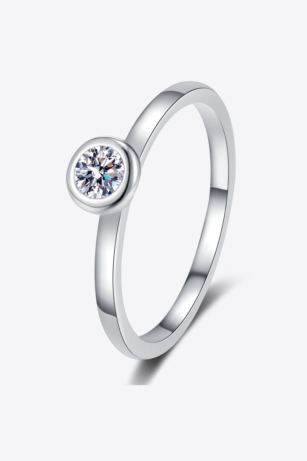 Moissanite Rhodium-Plated Solitaire Ring Carauana Store