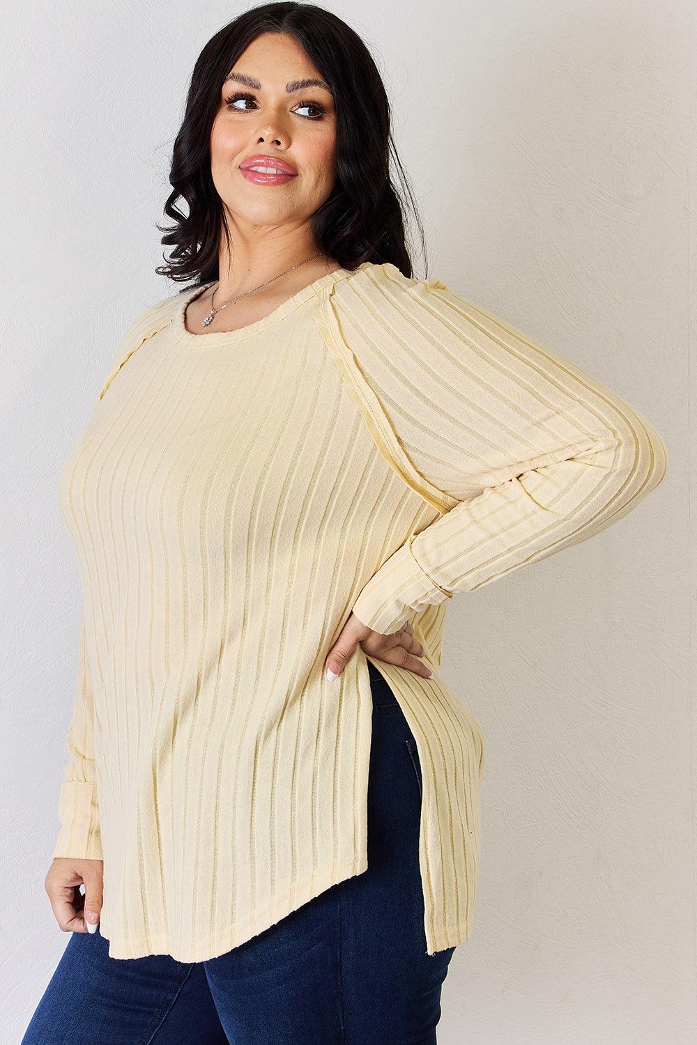 Basic Bae Full Size Ribbed Round Neck Slit T-Shirt Carauana Store
