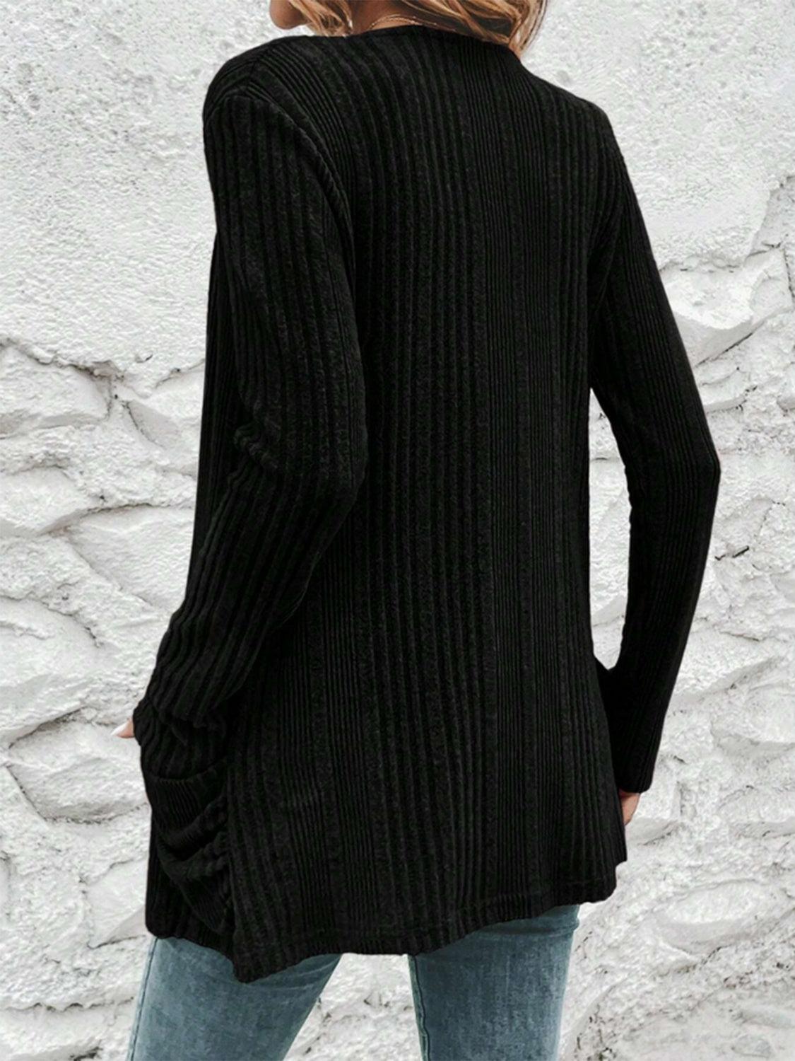 Pocketed Open Front Long Sleeve Cardigan Carauana Store