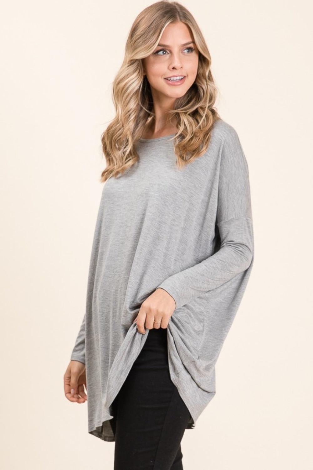 BOMBOM Round Neck Long Sleeve Oversized Top Carauana Store
