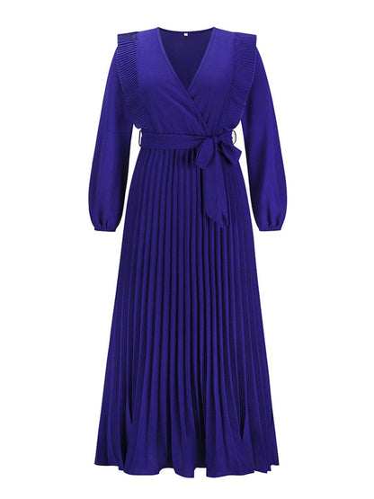 Pleated Surplice Tie Waist Maxi Dress Carauana Store