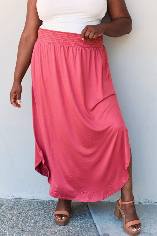 Doublju Comfort Princess Full Size High Waist Scoop Hem Maxi Skirt in Hot Pink Carauana Store
