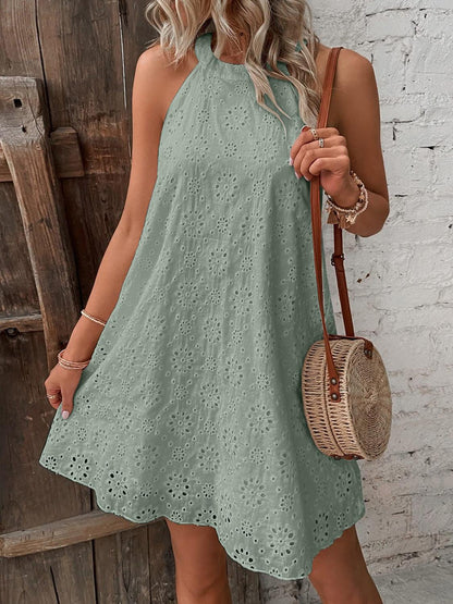 Eyelet Grecian Neck Mini Dress Carauana Store