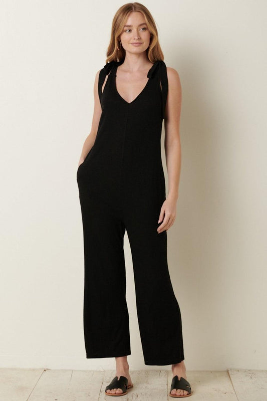 Mittoshop Rib Knit V-Neck Cross Back Jumpsuit Carauana Store