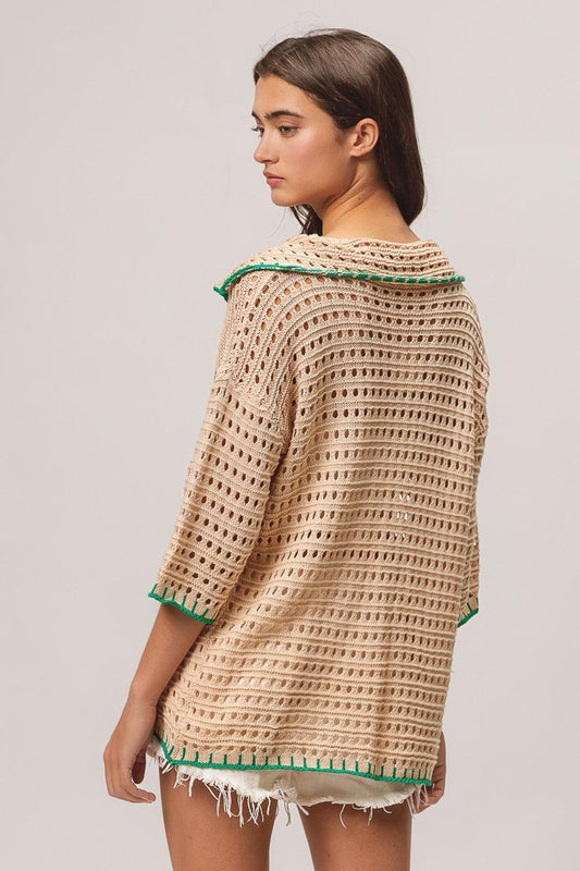 BiBi Edge Stitched Cactus Patch Sweater Cardigan Carauana Store